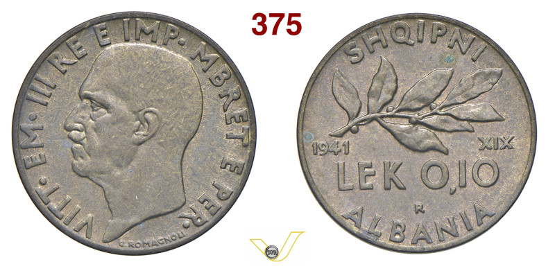 VITTORIO EMANUELE III - monetazione per l’Albania (1900-1946) 0,10 Lek 1941, XIX...