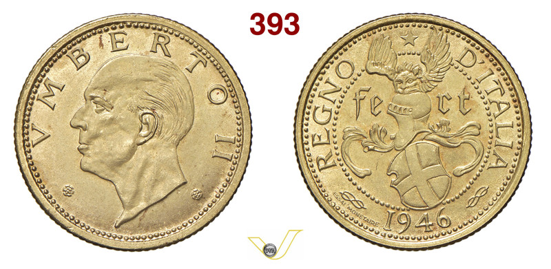 UMBERTO II (1946) Medaglia al modulo e peso del 20 Lire 1946 "Essai monetaire", ...