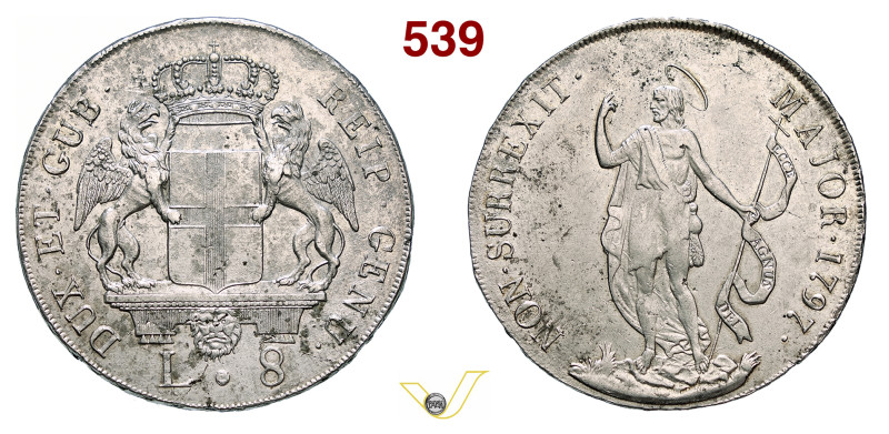 GENOVA DOGI BIENNALI, III fase (1637-1797) 8 Lire 1797 MIR 309/3 CNI 4/6 Ag g 32...