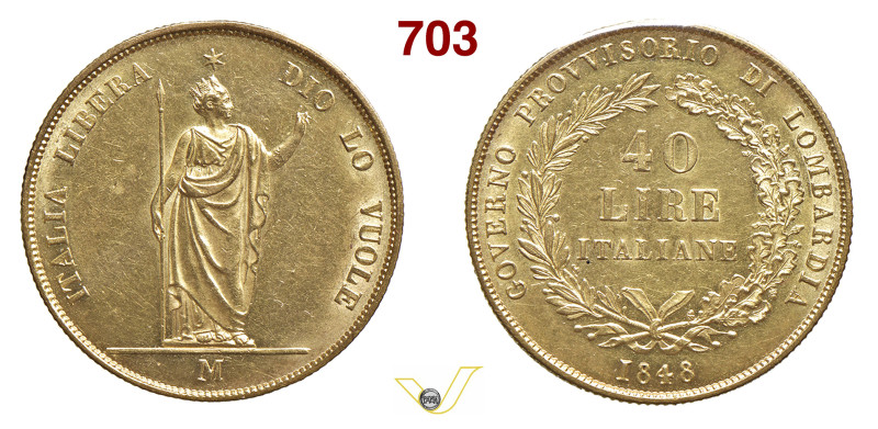 MILANO GOVERNO PROVVISORIO DI LOMBARDIA (1848) 40 Lire 1848 Pagani 211 Au 12,9 g...