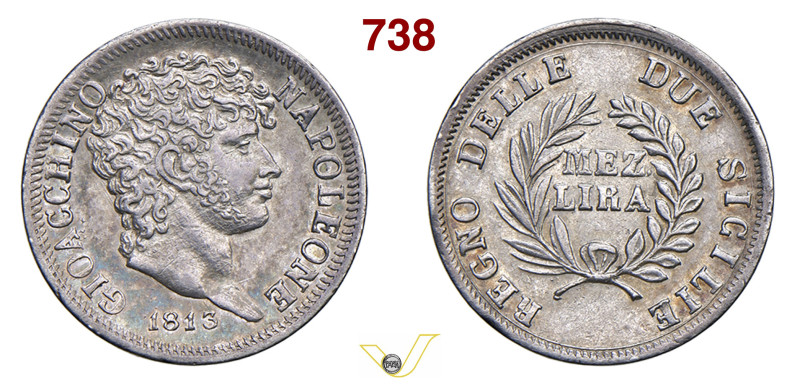 NAPOLI GIOACCHINONAPOLEONE MURAT (1808-1815) 1/2 Lira 1813 Pagani 63 Ag 2,46 g 1...