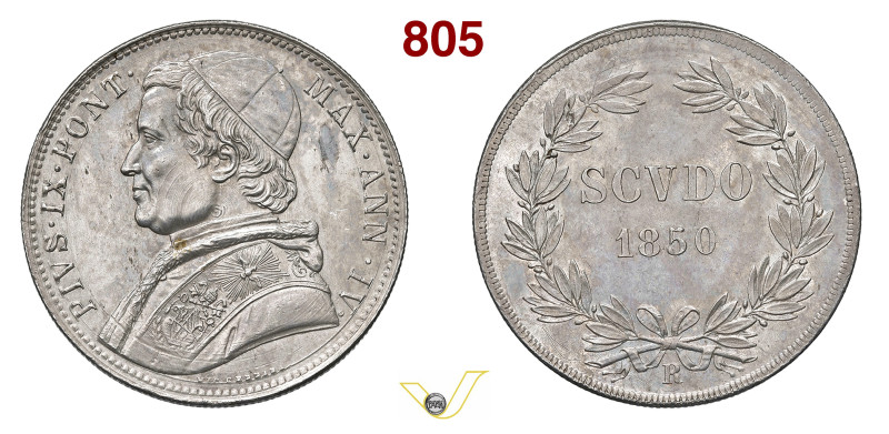 ROMA PIO IX (1846-1878) Scudo 1850 IV Pagani 393 Ag 26,92 g 37,6 mm • Eccellenti...