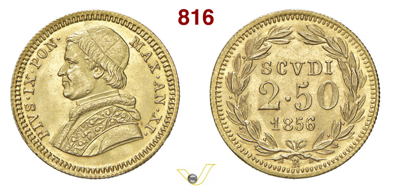 ROMA PIO IX (1846-1878) 2,5 Scudi 1856 XI Pagani 361 Au 4,33 g 18,9 mm SPL÷FDC