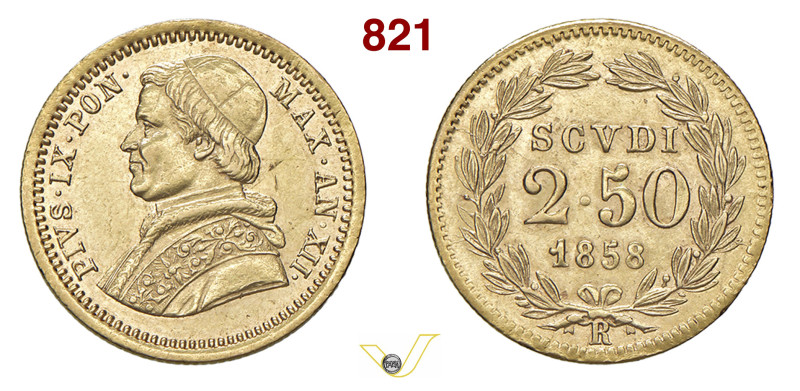 ROMA PIO IX (1846-1878) 2,5 Scudi 1858 XII Pagani 365 Au 4,33 g 18,9 mm • Un pai...