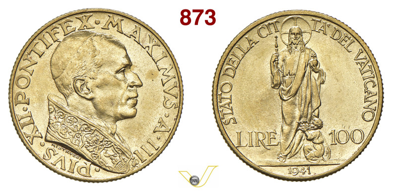 ROMA PIO XII (1939-1958) Serie di 9 valori (Lire 100, 10, 5, 2, 1 - Centesimi 50...