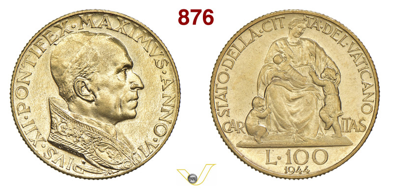 ROMA PIO XII (1939-1958) Serie di 9 valori (Lire 100, 10, 5, 2, 1 - Centesimi 50...