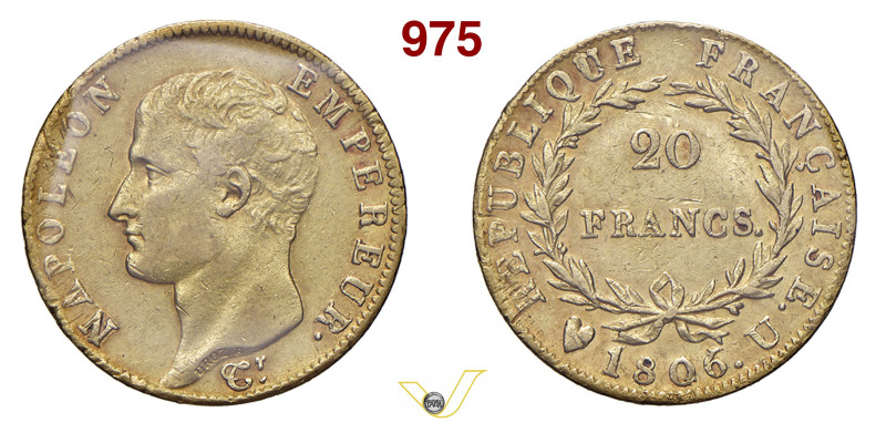 NAPOLEONE I (1804-1814) 20 Franchi 1806 U, Torino Pagani 17 Mont. 22 Gig. 11 Au ...