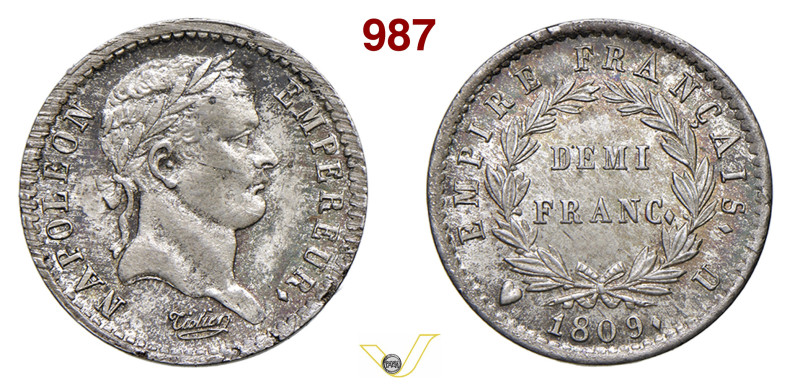 NAPOLEONE I (1804-1814) Mezzo Franco 1809 U, Torino Pagani 58 Mont. 63 Gig. 60 A...