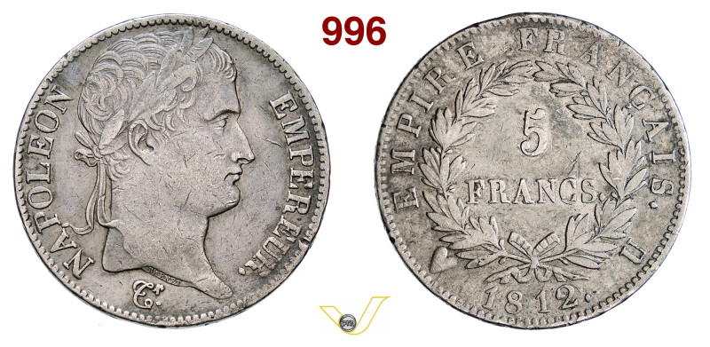 NAPOLEONE I (1804-1814) 5 Franchi 1812, Torino Pagani 33 Gad. 584 Ag 24,85 g 37,...