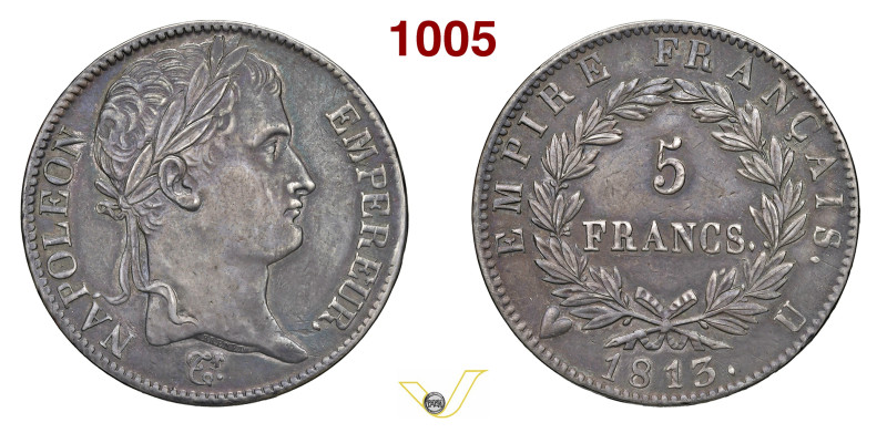 NAPOLEONE I (1804-1814) 5 Franchi 1813 U, Torino Pagani 34 Mont. 39 Gig. 34 Ag 2...