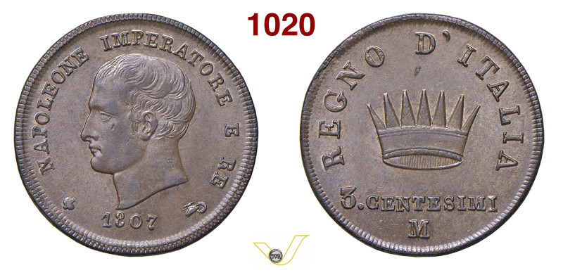 NAPOLEONE I (1804-1814) 3 Centesimi 1807 M, Milano Pagani 79 Mont. 304 Gig. 217 ...