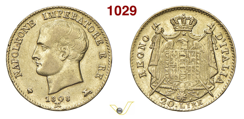 NAPOLEONE I (1804-1814) 20 Lire 1808 I tipo, M, Milano Pagani 18 Mont. 205 Gig. ...