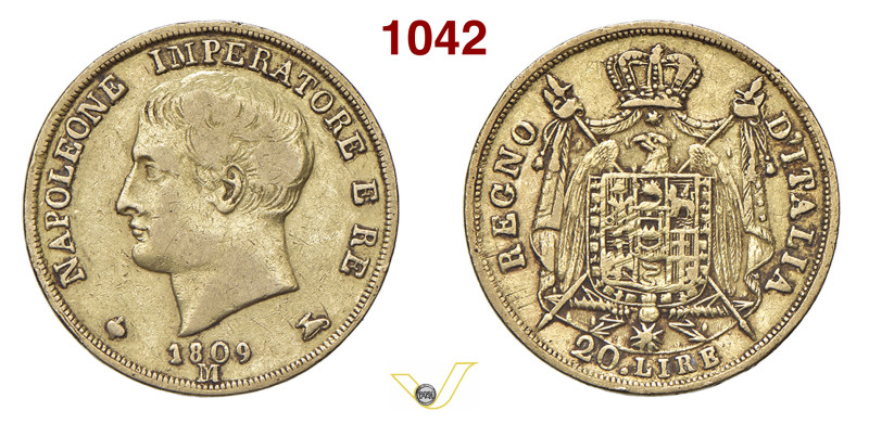 NAPOLEONE I (1804-1814) 20 Lire 1809 "stella a 6 punte", M, Milano Pagani 19 Mon...