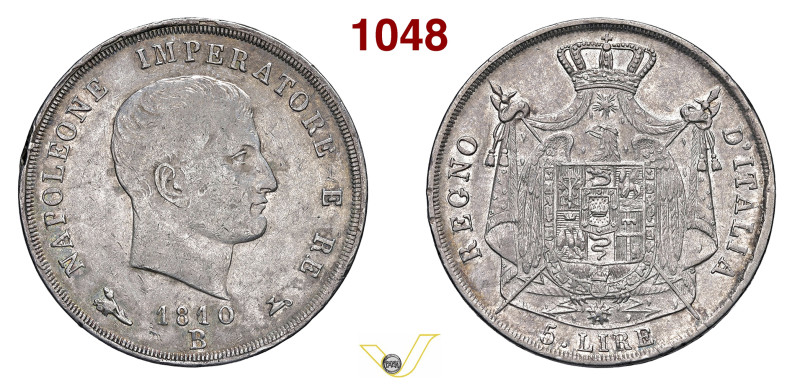 NAPOLEONE I (1804-1814) 5 Lire 1810 B, Bologna Pagani 49a Mont. 79 Gig. 104 Ag 2...