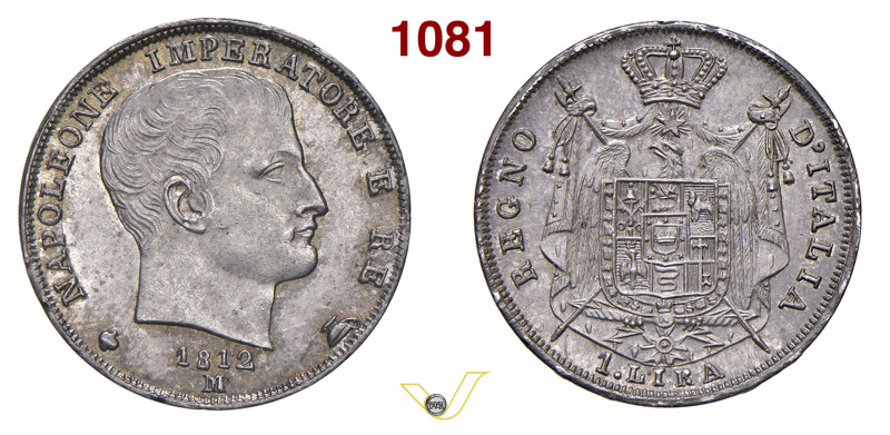 NAPOLEONE I (1804-1814) 1 Lira 1812 puntali aguzzi, M, Milano  Pagani 44 Mont. 9...