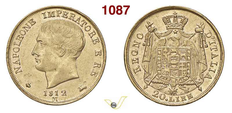 NAPOLEONE I (1804-1814) 20 Lire 1812 puntali sagomati, M, Milano Pagani 22 Mont....