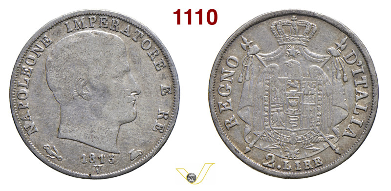 NAPOLEONE I (1804-1814) 2 Lire 1813 puntali sagomati e V su M, V, Venezia Pagani...