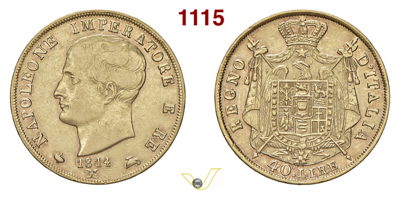 NAPOLEONE I (1804-1814) 40 Lire 1814 (secondo 1 su 0) puntali sagomati, M, Milan...