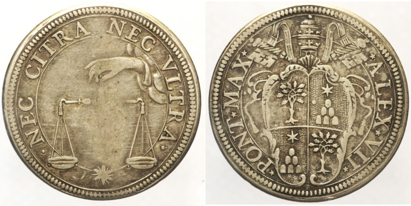 Alessandro VII (1655 - 1667) ROMA.. Testone. AR 9,33 g. Muntoni 10. MIR 1851/5. ...