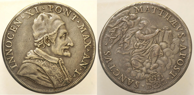 Innocenzo XI (1676 - 1689). ROMA. Piastra A I Munt. 42. Rara. Da montatura AG. 3...