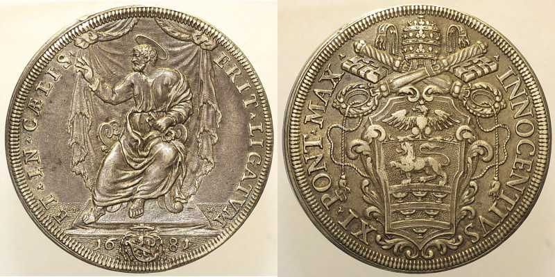 Innocenzo XI (1676 - 1689). ROMA. Piastra 1681 Munt. 33. Rara. AG. 31,80 g.

S...