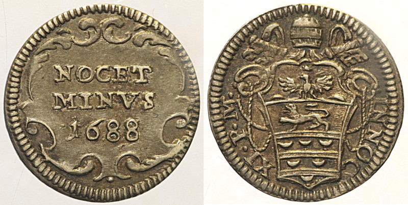 Innocenzo XI (1676 - 1689). ROMA. Mezzo grosso 1688. Munt. 212. AG. 0,69 g.

S...