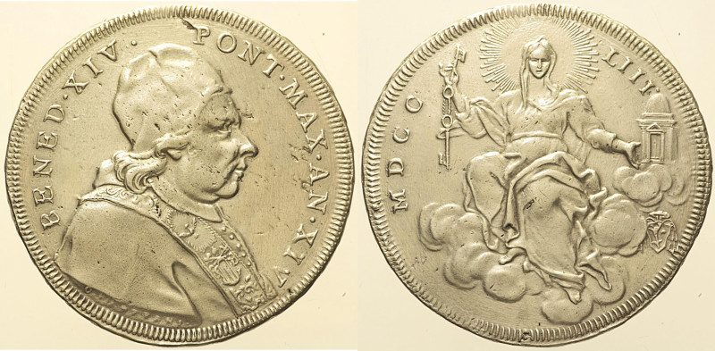 Benedetto XIV (1740 - 1758). ROMA Scudo Romano 1753. Munt.44. Da montatura. AG 2...