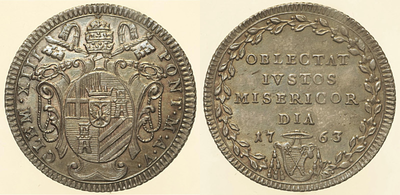 Clemente XIII (1758 - 1749). ROMA Giulio AN. V 1763. Munt. 20. Bella patina AG 2...