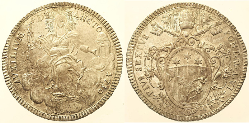 Pio VI (1775 - 1779). ROMA Scudo AN. VI 1780. Munt. 17. Lievi corrosioni al rove...