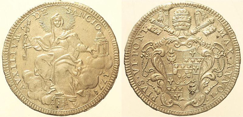Pio VI (1775 - 1779). ROMA Mezzo Scudo AN. I 1775. Munt. 20. Da montatura AG 13,...