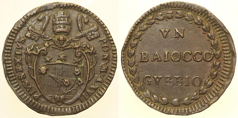 Pio VI (1775 - 1779). GUBBIO 1 Baiocco AN XVII Munt. 359. CU 13,05 g.

Status:...