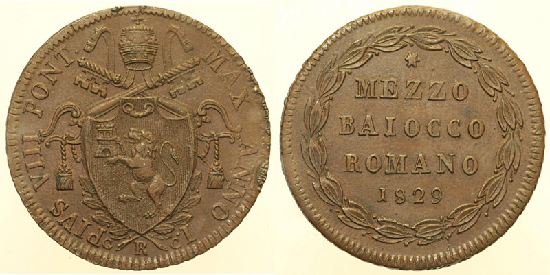 Pio VIII (1829 - 1830). ROMA Mezzo baiocco 1829 Pag 148. Raro CU 5,89

Status:...
