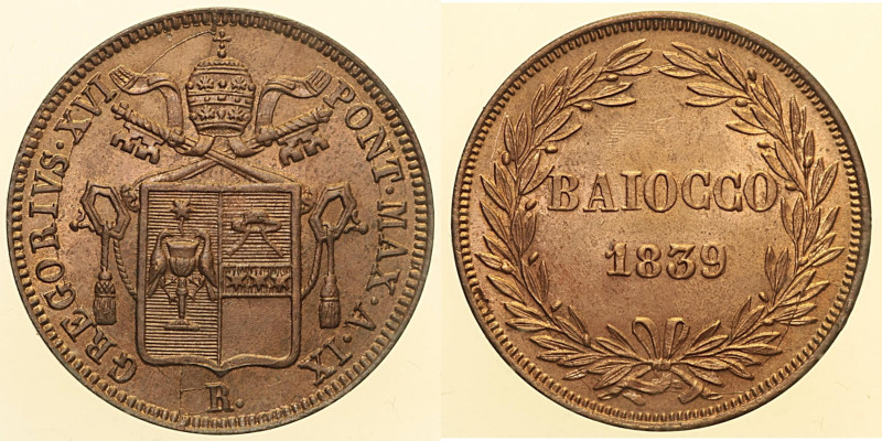 Gregorio XVI (1831 - 1846). ROMA 1 Baiocco 1837 Pag 264. Rame rosso CU 10,38.
...