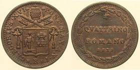 Gregorio XVI (1831 - 1846). ROMA Quattrino 1831 Munt. 20 . Entrmbi i numeri 1 rovesciati. CU 2,23.