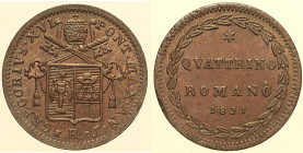 Gregorio XVI (1831 - 1846). ROMA Quattrino 1831 Munt. 20 . Entrmbi i numeri 1 rovesciati, rame rosso. CU 2,24.