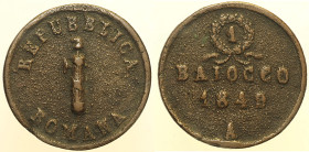 SECONDA REPUBBLICA ROMANA (1849). Ancona Baiocco 1849 Mont. 69 CU 13,34
