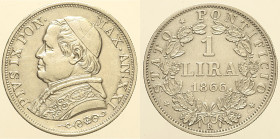 Pio IX (1846 - 1870). ROMA 1 Lira 1866 AN XXI Pag. 569 . AG 4,99