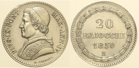 Pio IX (1846 - 1870). ROMA 20 Baiocchi AN IV 1850 Pag. 407 Pulito AG 5,38