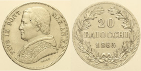 Pio IX (1846 - 1870). ROMA 20 Baiocchi AN III Pag. 427 AG 5,35