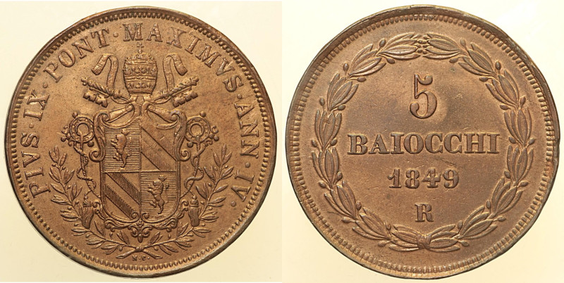 Pio IX (1846 - 1870). ROMA 5 Baiocchii AN IV 1849 Pag. 475 CU 40,57.

Status: ...
