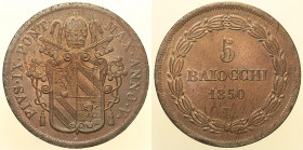 Pio IX (1846 - 1870). ROMA 5 Baiocchii AN V 1850 Pag. 476 CU 39,45.