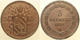 Pio IX (1846 - 1870). ROMA 5 Baiocchii AN VII 1851 Pag. 480 CU 40,37