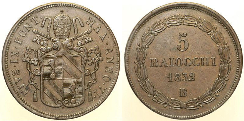 Pio IX (1846 - 1870). Bologna 5 Baiocchii AN VII 1851 Pag. 300 CU 40,16

Statu...