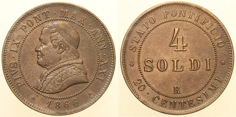 Pio IX (1846 - 1870). ROMA 4 Soldi AN XXII 1867 Pag. 591 CU 20,18.

Status: SP...