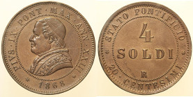 Pio IX (1846 - 1870). ROMA 4 Soldi AN XXIII 1868 Pag. 594 CU 19,97.