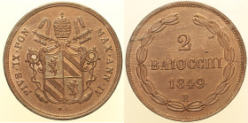 Pio IX (1846 - 1870). ROMA 2 Baiocchi AN IV 1849 Pag. 488b CU 20,93