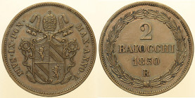 Pio IX (1846 - 1870). ROMA 2 Baiocchi AN V 1850 Pag. 477 CU 20,46.