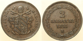 Pio IX (1846 - 1870). ROMA 2 Baiocchi AN VI 1851 Pag. 492 CU 18,80