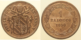 Pio IX (1846 - 1870). ROMA 1 Baiocco AN V 1850 Pag. 502 CU 10,68.