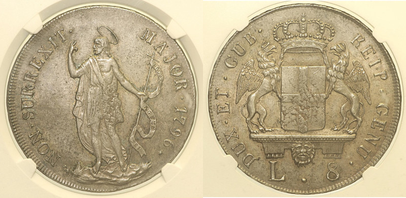 GENOVA - Dogi Biennali III Fase (1637-1797) 8 Lire 1796 “stemma nuovo”, stella d...